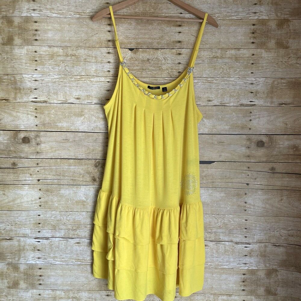 Coogi Bright Yellow Sundress With Ruffle & Chain Accent - Size 1X - Rhinestones - Picture 4 of 9